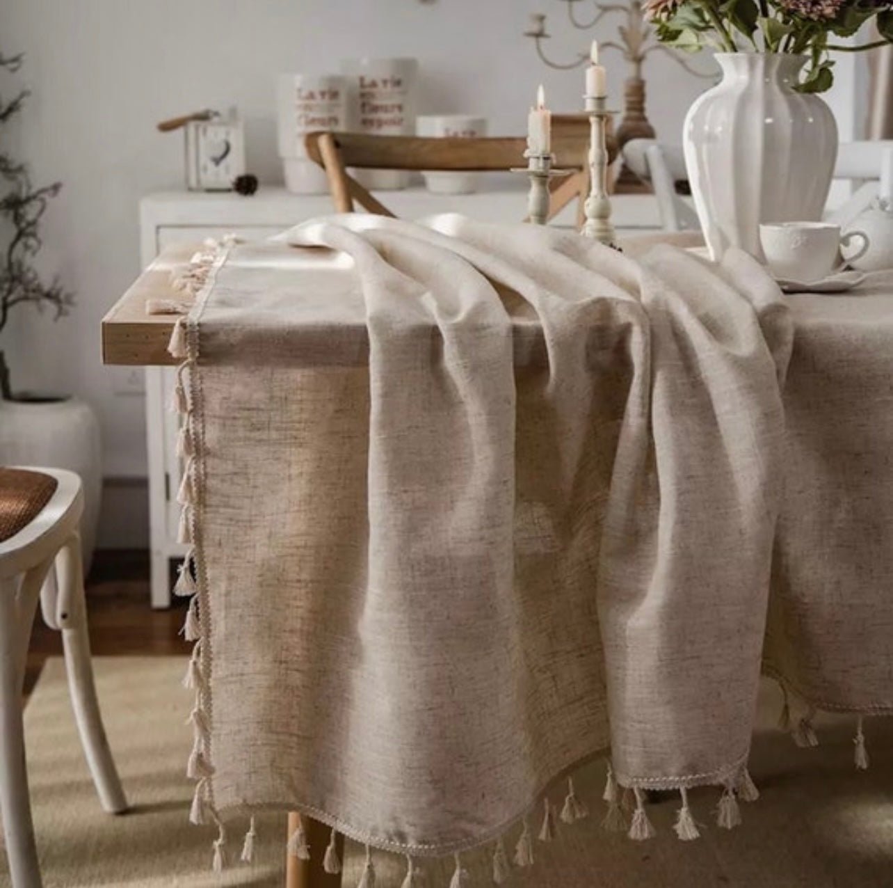 Picture of Natural Linen Tablecloth – Oatmeal Stonewashed Table Layer | Vanilla ...