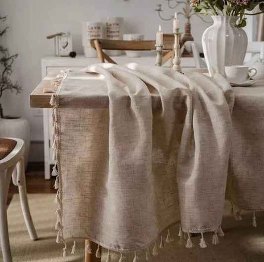 Natural Linen Tablecloth - Vanilla Shadows