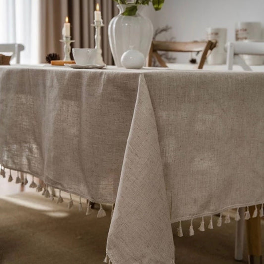 Natural Linen Tablecloth - Vanilla Shadows