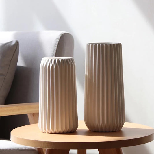 White-Ribbed-Ceramic-Vase