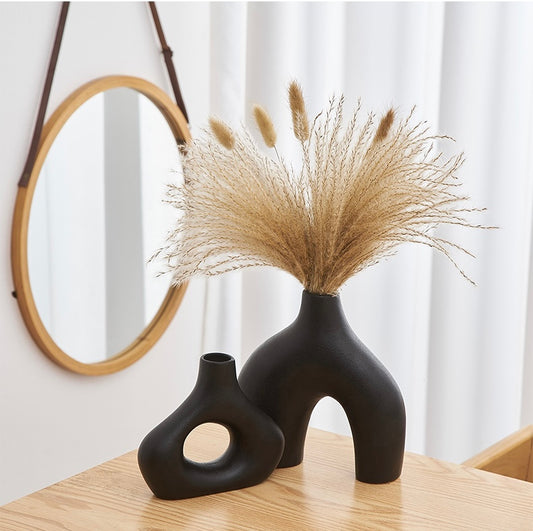 Set of 2 Black Ceramic Vase