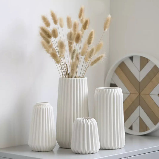 White-Ribbed-Ceramic-Vase